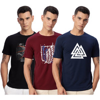 Adro 100% Cotton Lycra Tshirts For Men Combo Pack Of 3 | Regular Fit | Printed T Shirt | Round Neck Half Sleeve| Mens Tshirts|Rcm3_Tkt-Nb_Winn-Mr_Bcl-Bl_3Xl