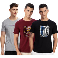 Adro 100% Cotton Lycra Tshirts For Men Combo Pack Of 3 | Regular Fit | Printed T Shirt | Round Neck Half Sleeve| Mens Tshirts|Rcm3_Winn-Bl_Bcl-Mr_Rac-Gr_L