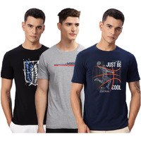 Adro 100% Cotton Lycra Tshirts For Men Combo Pack Of 3 | Regular Fit | Printed T Shirt | Round Neck Half Sleeve| Mens Tshirts|Rcm3_Bcl-Nb_Rac-Gr_Winn-Bl_Xl