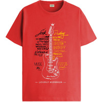 Adro Guitar Design Printed T-Shirt For Men - 100% Cotton, Regular Fit, Soft Breathable Fabric | Rn23-M-Gtr-Rd-M Red