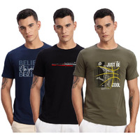 Adro 100% Cotton Lycra Tshirts For Men Combo Pack Of 3 | Regular Fit | Printed T Shirt | Round Neck Half Sleeve| Mens Tshirts|Rcm3_Bcl-Ol_Rac-Bl_Inv-Nb_2Xl