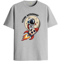 Adro T Shirts For Boys & Girls | Astronaut Printed T-Shirt | Ages 3-14 | 100% Cotton Round Neck Tshirt For Boys |Krn-L2-Astro-Gr-13-14Y Grey