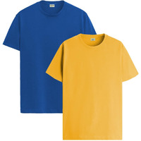 Adro T Shirts Pack Of 2 Mens Tshirts Cotton T Shirts For Men Tshirt T-Shirts Combo T Shirts Tshirts For Men Plain Solid Tshirts Royal Blue Mustard Tshirt For Men Rcm2-Pln-Rb-Mu-L