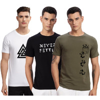 Adro 100% Cotton Lycra Tshirts For Men Combo Pack Of 3 | Regular Fit | Printed T Shirt | Round Neck Half Sleeve| Mens Tshirts|Rcm3_Poc-Ol_Set-Bl_Tkt-Wh_Xl