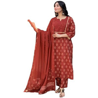 Alvami Women's Viscose Floral Regular Kurta Set (Raha_Red_Xxl