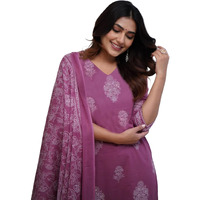 Anni Designer Women's Rayon Viscose Straight Printed Kurta With Pant & Dupatta (Kanisha Pink_Xl_Pink_X-Large)