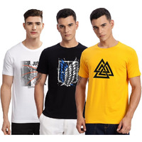 Adro 100% Cotton Lycra Tshirts For Men Combo Pack Of 3 | Regular Fit | Printed T Shirt | Round Neck Half Sleeve| Mens Tshirts|Rcm3_Tkt-Mu_Winn-Bl_Bcl-Wh_Xl