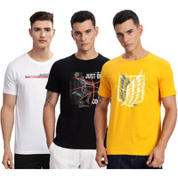 Adro 100% Cotton Lycra Tshirts For Men Combo Pack Of 3 | Regular Fit | Printed T Shirt | Round Neck Half Sleeve| Mens Tshirts|Rcm3_Winn-Mu_Bcl-Bl_Rac-Wh_3Xl