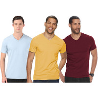 Adro Men's V Neck Combo Plain Cotton T-Shirts_Vcm3-Pln-Sk-Mr-Mu-L
