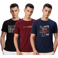 Adro 100% Cotton Lycra Tshirts For Men Combo Pack Of 3 | Regular Fit | Printed T Shirt | Round Neck Half Sleeve| Mens Tshirts|Rcm3_Bcl-Nb_Rac-Mr_Inv-Bl_L