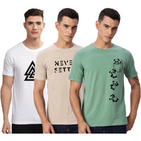 Adro 100% Cotton Lycra Tshirts For Men Combo Pack Of 3 | Regular Fit | Printed T Shirt | Round Neck Half Sleeve| Mens Tshirts|Rcm3_Poc-Pt_Set-Be_Tkt-Wh_Xl