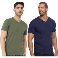 Adro Men's V Neck Combo Plain Cotton T-Shirts_Vcm2-Pln-Nb-Ol-M