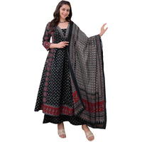 Anni Designer Women's Rayon Viscose Anarkali Printed Kurta With Palazzo & Dupatta (Nakula Black-Vks07_S_Black_Small)