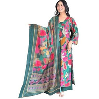 Anni Designer Women's Rayon Viscose Straight Printed Kurta With Pant And Dupatta (Nargesh Green_M_Green_Medium)