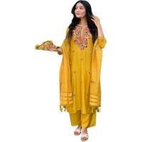 Anni Designer Women's Rayon Viscose Embroidered Straight Kurta With Pant & Dupatta (Avlen Yellow-Vks01_Xxl_Yellow_Xx-Large)