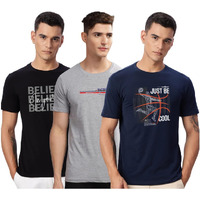 Adro 100% Cotton Lycra Tshirts For Men Combo Pack Of 3 | Regular Fit | Printed T Shirt | Round Neck Half Sleeve| Mens Tshirts|Rcm3_Bcl-Nb_Rac-Gr_Inv-Bl_L