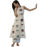 Anni Designer Women's Rayon Viscose A-Line Printed Kurta With Palazzo (Surai White_S_White_Small)