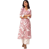 Anni Designer Women's Rayon Viscose Straight Printed Kurta With Pant (Elena Peach_M_Peach_Medium)