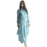 Anni Designer Women's Rayon Viscose Printed Straight Kurta With Palazzo (Cassia Blue_M_Blue_Medium)
