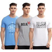 Adro 100% Cotton Lycra Tshirts For Men Combo Pack Of 3 | Regular Fit | Printed T Shirt | Round Neck Half Sleeve| Mens Tshirts|Rcm3_Inv-Wh_Bvv-Gr_Die-Sk_S