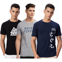 Adro 100% Cotton Lycra Tshirts For Men Combo Pack Of 3 | Regular Fit | Printed T Shirt | Round Neck Half Sleeve| Mens Tshirts|Rcm3_Poc-Nb_Set-Gr_Tkt-Bl_2Xl