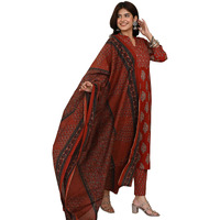 Anni Designer Women's Rayon Viscose Straight Printed Kurta With Pant And Dupatta (Hamdam Red_Xxl_Red_Xx-Large)