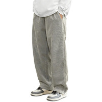 Avanova Men's Light Grey Front Tie Loose Fit Corduroy Baggy Long Slacks Chino Pants With Slant Pocket Simple Casual Trousers, Going Out (Code Pant 186 Light Grey-30)