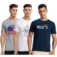 Adro 100% Cotton Lycra Tshirts For Men Combo Pack Of 3 | Regular Fit | Printed T Shirt | Round Neck Half Sleeve| Mens Tshirts|Rcm3_Bvv-Sb_Die-Wh_Nww-Gr_3Xl
