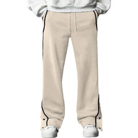 Avanova Man'sbeige Athletic Track Sweatpants Side Button Snap Closure Retro Sports Training Gym Running Workout Casual Street Style Varsity Track Pants For Man (Track 219 Beige-M)
