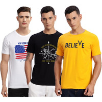 Adro 100% Cotton Lycra Tshirts For Men Combo Pack Of 3 | Regular Fit | Printed T Shirt | Round Neck Half Sleeve| Mens Tshirts|Rcm3_Bvv-Mu_Die-Bl_Nww-Wh_Xl