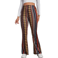 Avanova Women's & Girls Black Geo Print Dress Pants Stretchy Work Slacks Business Casual Office Bell-Bottom/Boot-Cut Elastic Waist Regular Fit Trouser Pant (Tringal Pant 77 Black Xl)