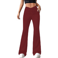 Avanova Women's Maroon Solid Gathering Front Skinny Trousers, Pant For Women (Pant 83 Maroon S)