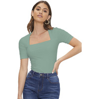 Avanova Women's & Girl's Teal Green Solid Knitted Square Neck T-Shirts Short Sleeve Tops (T-Shirt2 106 Teal 2Xl)