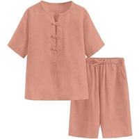 Avanova Boys 2-Piece Outfit Set  Peach Half Button Short Sleeve Top With Matching Shorts | Casual Woven Clothing Set For Boys (Kd-3007-Peach-8 Y)