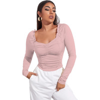 Avanova Women's & Girl's Peach Full Sleeve, Sweat Hear Neck, Frill Trim Ruched Crop Top For Women, Tops, T-Shirts For Girls (Top 71 Peach Xl)