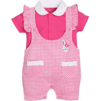 Baby Go 100% Pure Cotton Half Sleeves Dungarees For Baby Girls (18-24 Months, Fushia)