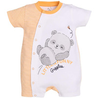 Babygo Half Sleeves Baby Romper| 100% Cotton Rompers For New Born Baby| Baby Dress | Onesies| 6-9M| Lemon| Infant Clothes