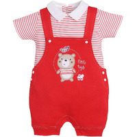 Baby Go 100% Pure Cotton Dungaree In Red For Baby Boys (12-18 Months)