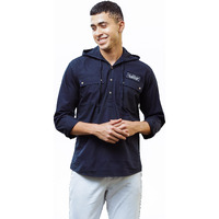 Be Active Men's Casual 100% Cotton Regular Fit Hoodie Shirt || Casual Shirts For Men With Hoodie|| Men's Casual Shirt || Casual Wear Shirts (Cpl0125-3-Xl) Blue