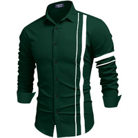 Bellstone Men Striped Casual Men's Solid Cotton Blend Full Sleeve Casual Spread Shirt (42, Dark Green)