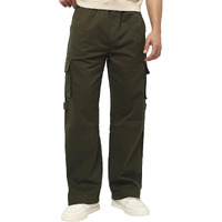 Bewakoof Men's Solid Straight Fit Cotton Lycra Blend Cargo Pant_664128_Green_34