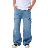 Bewakoof Men's Solid Straight Fit Cotton Baggy Jeans_624696_Blue_34