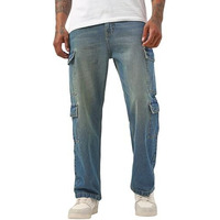 Bewakoof Men's Washed Straight Fit Cotton Jeans_654897_Blue_32