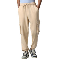 Bewakoof Air 1.0 Men's Solid Oversized Fit Cotten Blend Cargo Joggers_604230_Brown_S, Mid Rise
