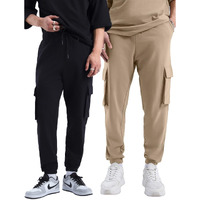 Bewakoof Air 1.0 Men's Solid Oversized Fit Terry Cargo Joggers(Pack Of 2)_A4-552880-552891_Black & Brown_L