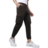 Bewakoof Men's Solid Oversized Mid Rise Cargo Joggers_609831_Brown_S