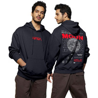 Bewakoof Official Nasa Merchandise Men's Graphic Print Oversized Fit Full Sleeve Fleece Hoodies Black