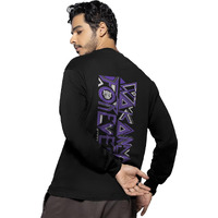 Bewakoof Men's Wakanda Forever 2.0 Graphic Print Black Round Neck Full Sleeve Oversized T-Shirt