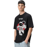 Bewakoof Men's Nasa Graphic Printed 100% Cotton T-Shirt - Oversized Fit, Round Neck, Half Sleeves