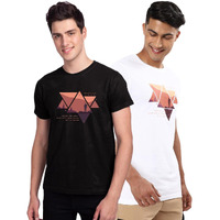 Bewakoof Men's Your Heart Wander Printed 100% Cotton T-Shirts (Pack Of 2) - Regular Fit, Round Neck, Half Sleeves_601764_White_L